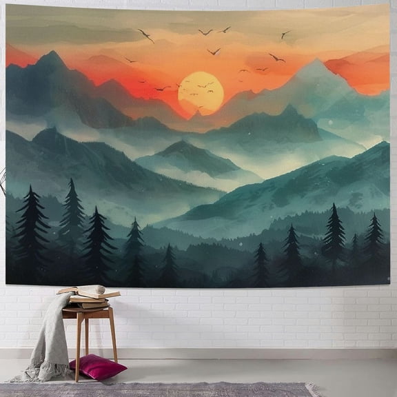 PRATYUS Mountain Tapestry, Sunset Tapestry Magical Forest Tree Tapestry Nature Tapestries Nature Landscape Wall Hanging Boho Home Decor for Bedroom Living Room Dorm  Painting