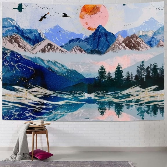 PRATYUS  Mountain Tapestry Wall Hanging, Forest Tree Sunset Tapestry/Nature Landscape Ocean Wave Wall Hanging For Dorm, Bedroom, Home Decor Painting