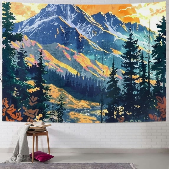 PRATYUS Mountain Tapestry Wall Hanging Forest Trees Art Tapestry Sunset Tapestry Road in Nature Landscape Home Decor for Room Painting