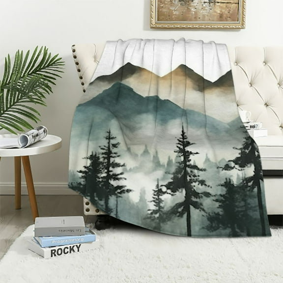 PRATYUS Mountain Trees Fog Throw Blanket for Couch Sofa Bed Office Decor All Seasons Soft Plush Blanket 40x50in