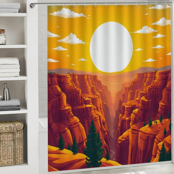 PRATYUS Mountains Sun Clouds Waterproof Bathroom Shower Curtain 70.8x70.8 Inches White