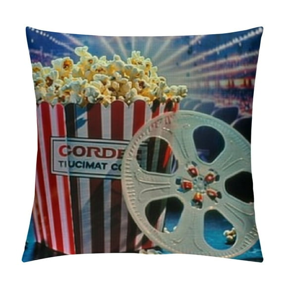 PRATYUS Movie Theater Decor Throw Pillow Cover Vintage Cinema Style Pillow Cover for Movie Lover, Movie Themed Cushion Cover, Film Theme Decor Decorative Pillow Cover Bedroom Decor White