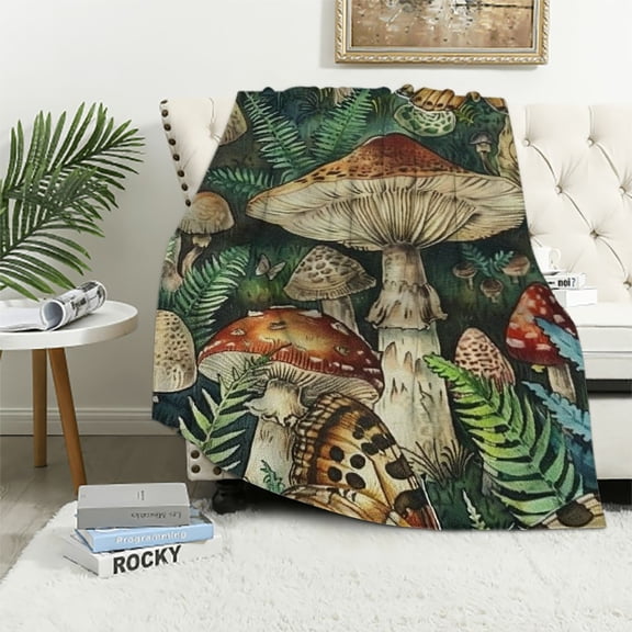 PRATYUS  Mushroom Blanket Mushroom Gifts for Women Soft Cozy Flannel Mushroom Throw Blanket All-Season for Sofa Couch Cottagecore Room Decor Mushroom Blankets for Adults Teen  50x60in