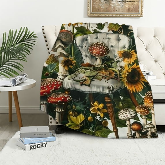 PRATYUS Mushroom Blanket for Teen Vintage Mushroom Throw Blanket Gifts for Girls Boys Soft Throws Blankets All Seasons for Couch Sofa Bed Office 40x50in