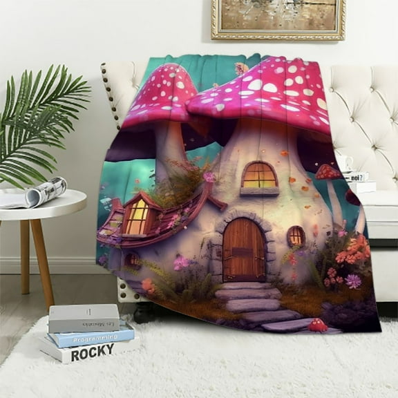 PRATYUS Mushroom House Throw Blanket for Couch Sofa Bed Office Decor All Seasons Blanket 40x50in