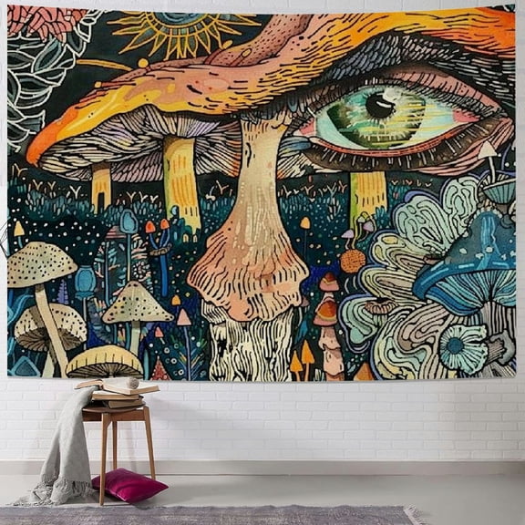 PRATYUS Mushroom Tapestry Eyes Sea Creatures Peacock Bohemian Abstract Ocean Wall Hanging for Room (Multi Size) Painting