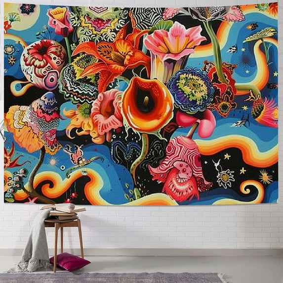 PRATYUS Mushroom Tapestry Mystic Eyes Tapestries Aesthetic Tapestry Colorful Flowers Tapestry Wall Hanging for Room(Multi Size) Painting