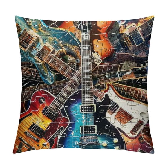 PRATYUS Music Throw Pillow Cover Instruments Kinds of Guitar Musical Theme Decorative Pillow Case Home Decor Square Pillowcase 20x20in