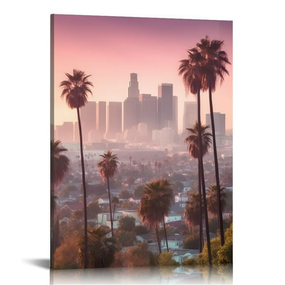 PRATYUS Native America Decor Los Angeles Skyline Wall Art Halloween Pictures Cityscape Paintings Canvas Modern Artwork Home Decor for Living Room Framed Ready to Hang 16x20 in/12x16 in