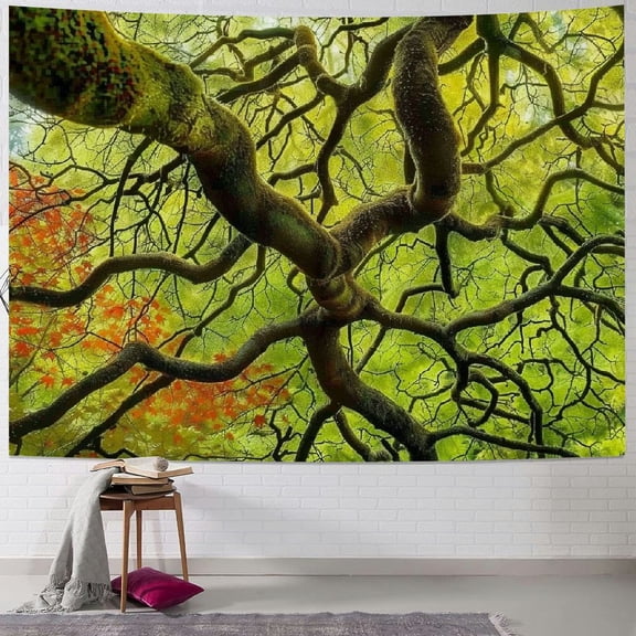 PRATYUS Natural Forest Green Trees Tapestry Wall Hanging, Large Thick Tree Dense Nature View Landscape Wall Art Decor, Jungle Wall Tapestries for living Room Bedroom Home Dormitory Decoration
