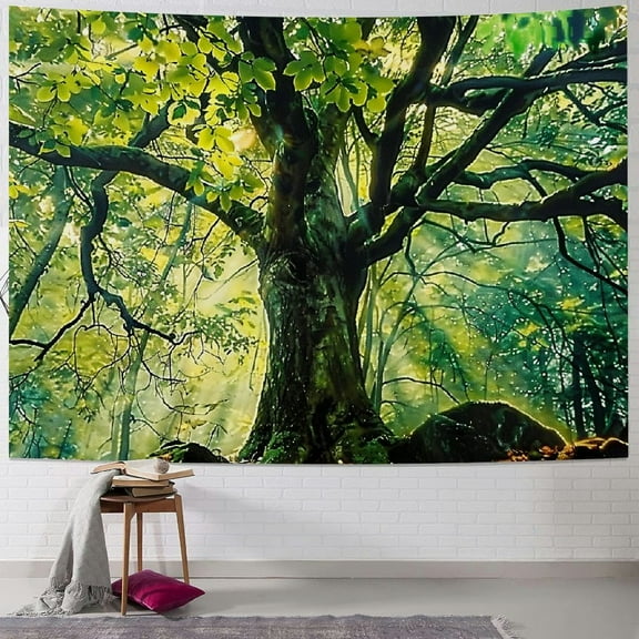 PRATYUS Nature Forest Thick Tree Wall Tapestry Middle Large 3D Print Wall Art Hanging for Bedroom Living Room Dorm Decor,(Green and White,) Multi Size Painting