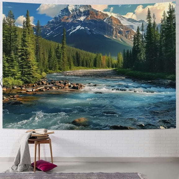 PRATYUS Nature Mountain Forest Tapestry,Colorado River Tapestry Scenic Green Pine Tree Waterfall Landscape Wall Hanging Tapestries for Home Office Dorm Indoor Outdoor Decoration 40x30inch