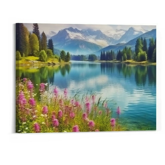 PRATYUS  Nature Scenery Wall Art Spring Summer Autumn Winter Canvas Wall Decor Mountain Range Lake Wall Pictures Painting Modern Minimalism Artwork for Living Room Bedroom Office (20x16 Inch)