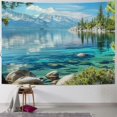 thumbnail image 1 of PRATYUS  Nature Tapestry, Lake Tahoe Snowy Mountain Reflection on Clear Water Rocky Shore View, Fabric Wall Hanging Decor for Bedroom Living Room Dorm, Pale Blue Green Eggshell Painting, 1 of 6