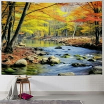 PRATYUS Nature Tapestry Wall Hanging Fall Forest Waterfall Wall Tapestry Tree Scenic Landscape Blanket for Bedroom Window Living Room Dorm Art Home Office Decoration 40x30inch