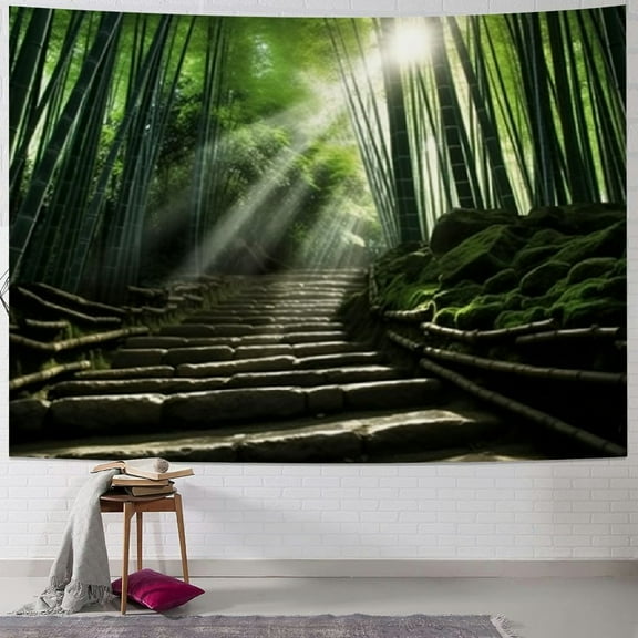 PRATYUS Nature Zen Tapestry, Spring Green Bamboo Decor Tapestry Wall Hanging Forest Landscape Wall Tapestry for Bedroom Office Nature Room Decor Backdrop 40x60inch