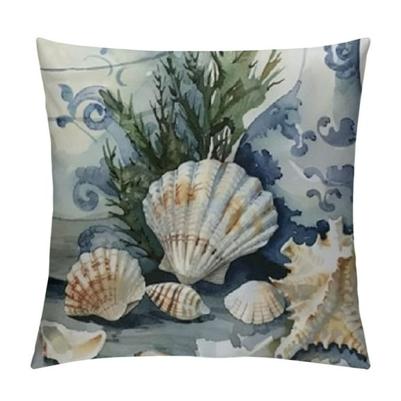 PRATYUS   Nautical Coastal Throw Pillow Covers Ocean Themed Beach Seashell Coral Starfish Pillows Case Soft  Cushion Covers for Outdoor Sofa Home Decor White