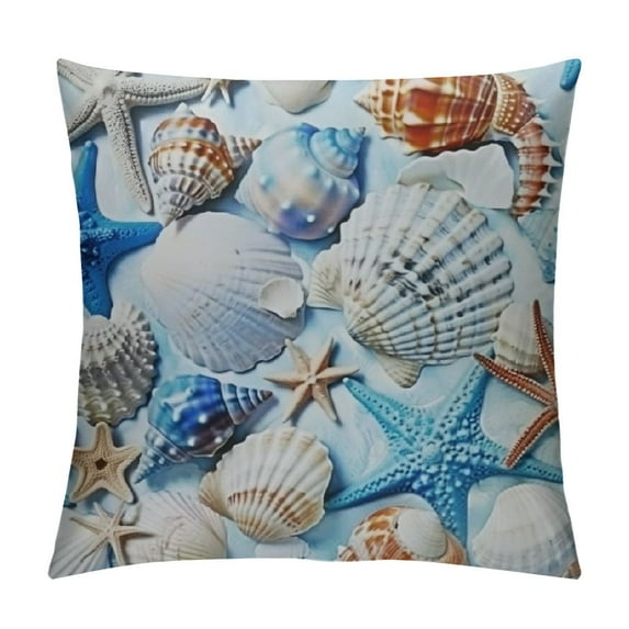 PRATYUS Nautical Coastal Throw Pillow Covers Summer Coral Seashell Starfish Pillows Cover Turquoise Teal Beach Ocean Decorative Pillow Case for Outdoor Home Couch Bed Sofa Decor White