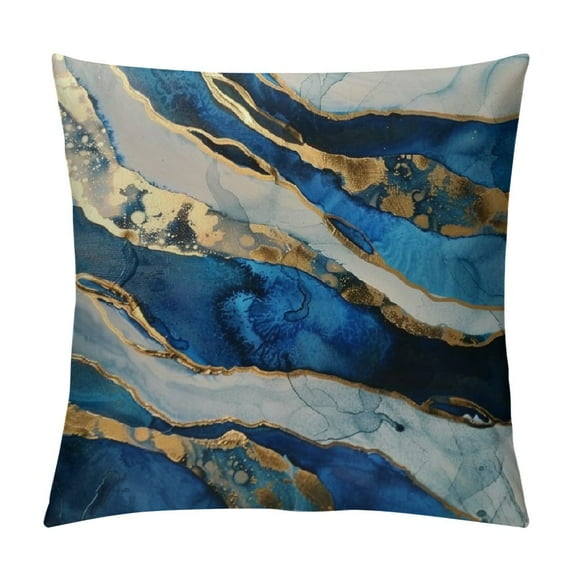 PRATYUS Navy Blue Throw Pillow Covers, Gold Teal Abstract Marble Throw Pillows Cover, Turquoise Modern Seasonal Pillowcases Decor Gifts for Bed Couch Sofa Living Room White