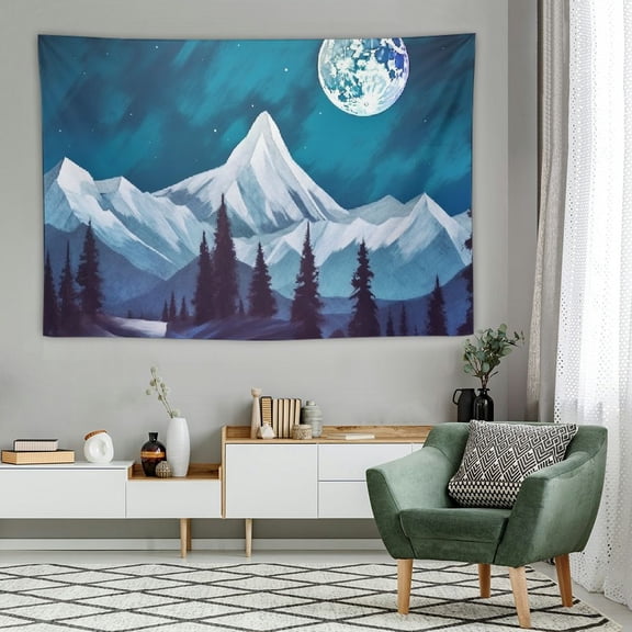 PRATYUS Night Nature Moon Aesthetic Tapestry,Daily Decorative Tapestry Mountain Spring Vertical Tapestry Wall Hanging for Bedroom Dorm Living Room Office Blue Wall Decor(60x40 Inch) 60x40in