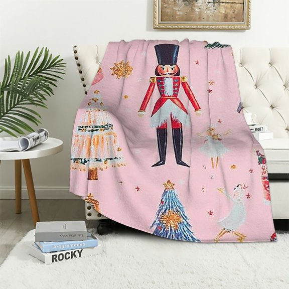 PRATYUS Nutcracker Blanket Fuzzy Christmas Nutcracker Throw Blanket Soldier Fairy Prince Mouse Gift Flannel Nutcracker Ballet Blanket for Kids Adults Decorative Blanket for Bed Sofa 40x50in