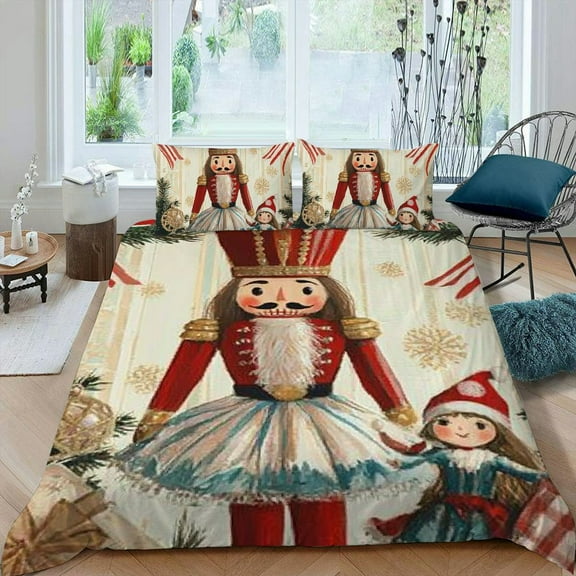 PRATYUS Nutcracker Christmas Girl 3-Piece Bedding Set Modern Style High Quality Sleep Bedroom Decor 87x68in