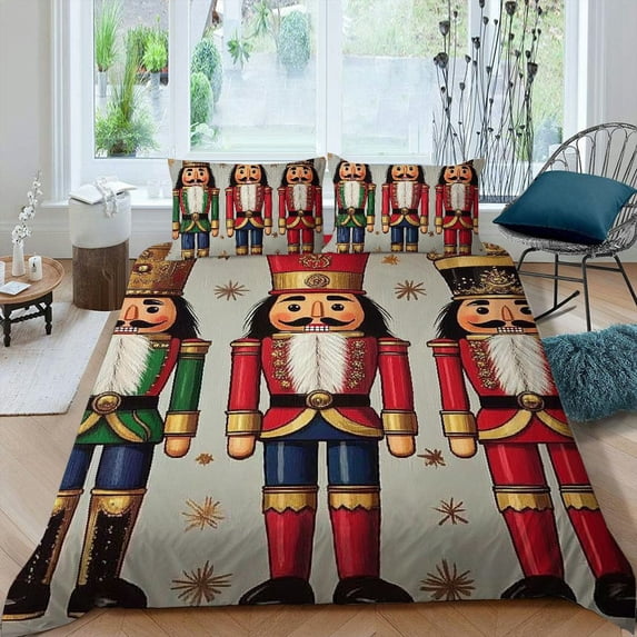 PRATYUS Nutcrackers 3-Piece Bedding Set Modern Soft Bedroom Decor Easy to Clean for All Seasons, Christmas, New Year - Peach Skin Velvet 87x68in