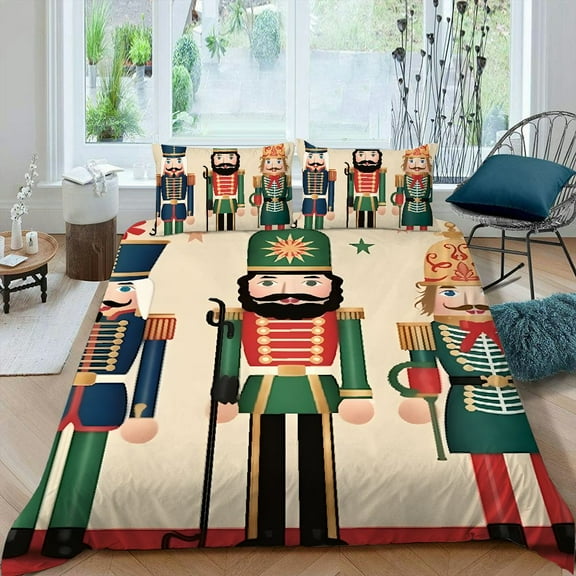 PRATYUS Nutcrackers Flag Bourgeois 3-Piece Bedding Set (Single-Sided Print) High-Quality Sleep Peach Skin Velvet Bedroom; Guest Room 87x68in