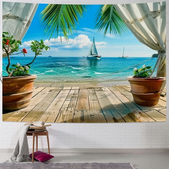 PRATYUS Ocean Beach Tapestry,Coconut Tree Tapestry Wall Hanging Palm Tree Tapestry Bohemian Tropical Paradise Sea Hawaii Landscape Tapestry Nature Scenery for Living Room,Home Decor… Painting