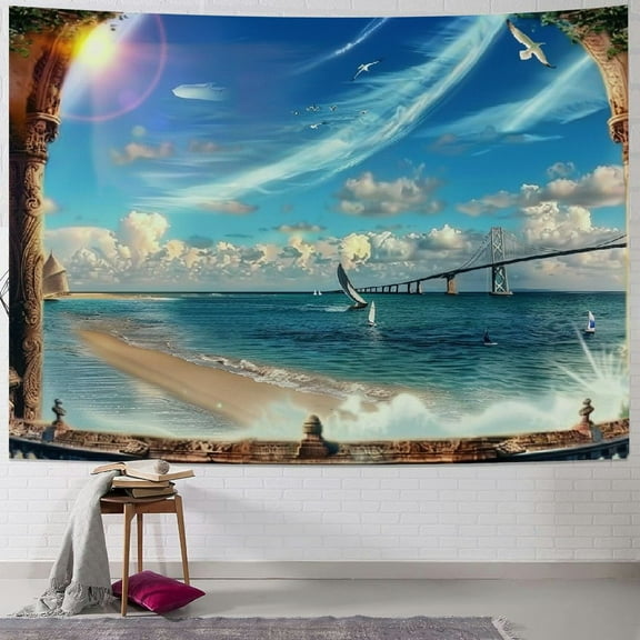 PRATYUS Ocean Scenery Tapestry, Extra Large Dolphin Animal Aesthetic Tapestry Hippie Daily Home Decorative Tapestry Spring  Tapestry Wall Hanging for Bedroom, Dorm, Living Room Painting