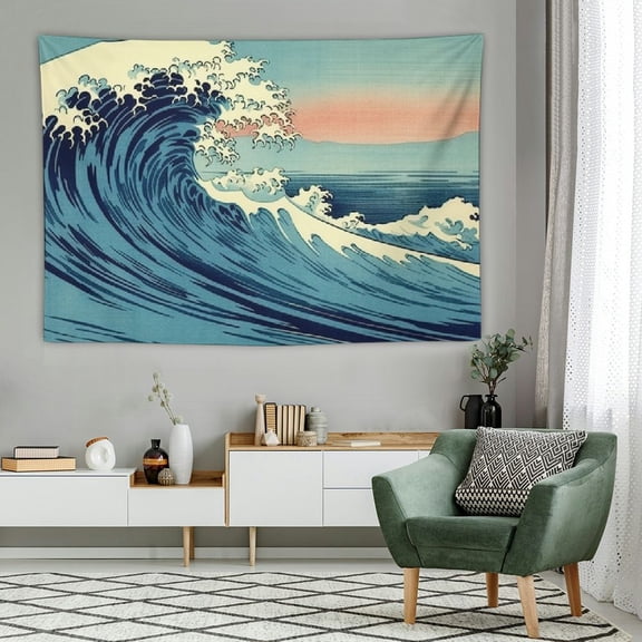 PRATYUS Ocean Tapestry Wall Hanging Blue Watercolor Ocean Wave Wall Art Tapestries,Sea Wave Wall Decor Beach Indian Tapestry for Bedroom Aesthetic Home, Surf Tapestry for Dorm 60x40 Inch 60x40in