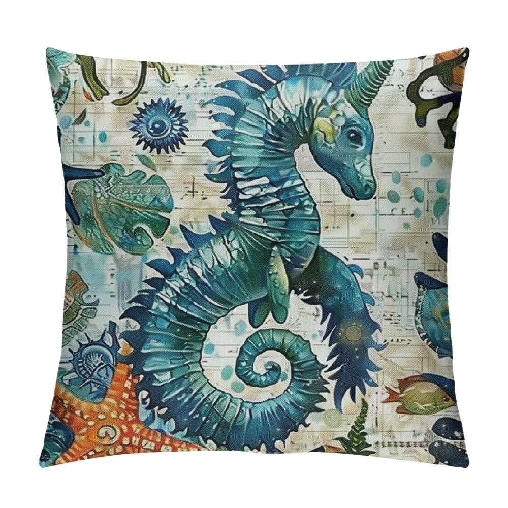 PRATYUS Ocean Theme Decorative Throw Pillow Cover , Seahorse Throw