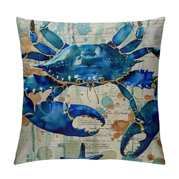 PRATYUS Ocean Throw Pillow Cover Coastal Turtle Octopus Seahorse Crabs Summer Beach Throw Cushion Case Home Sofa Car Bedroom Decor 18x18in