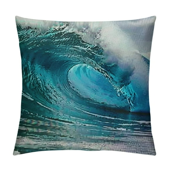 PRATYUS Ocean Throw Pillow Cushion Cover, Scene of a Clean Big Sea Wave Moving Against Strong Wind with View Picture Print, Decorative Square Accent Pillow Case White