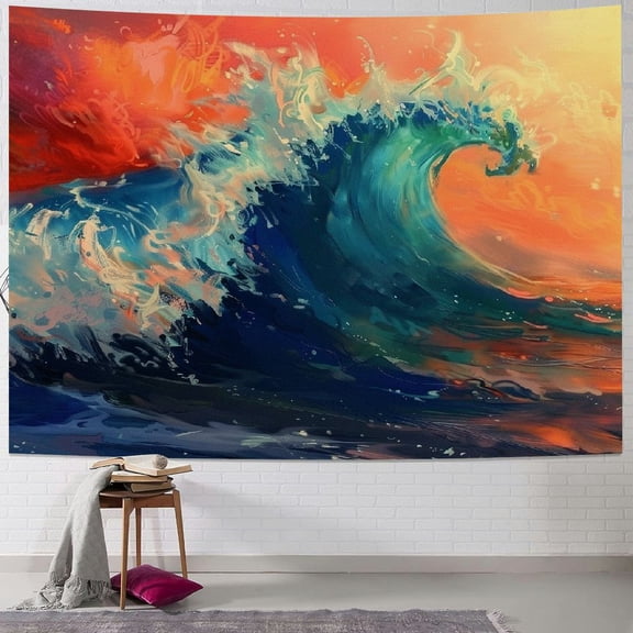 PRATYUS  Ocean Waves Tapestry Wall Hanging for Guys Boys Bedroom, Sea Wave Blue Surf Art Room Decor Wall Tapestries, Washable Aesthetic Home Office Wall Decor Tapestry Wall Blanket Posters 50x40inch