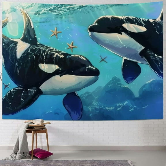 PRATYUS  Orca Killer Whale Tapestry Wall Hanging for Living Room Decoration Wall Tapestry Wall Decoration Tapestries for Bedroom Aesthetic Wall Decor Tapestries for Dorm Room 50x40inch