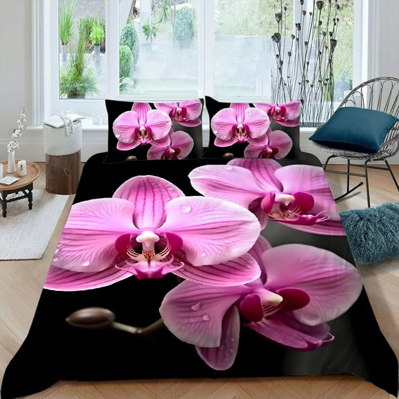 PRATYUS Orchid 3-Piece Bedding Set Comfortable and Breathable Peach Skin Fabric Bedroom; Guest Room 87x68in