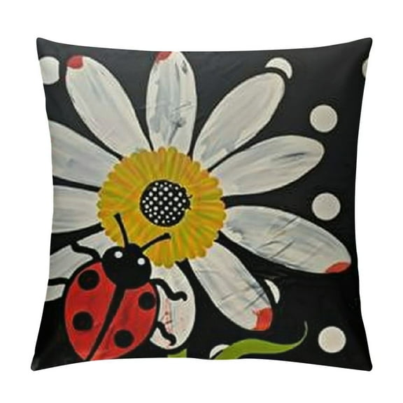 PRATYUS Outdoor Black Geometric Decor Throw Pillow Cover Shell Ladybug Flower Kids Square Pillow Cover Cute Couch Cushion Cover 18x18in