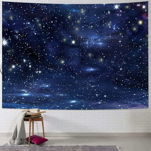 PRATYUS Outer Space Galaxy Tapestry, Dark Blue Starry Night Sky Stars Moon Ceiling Tapestries,Fantasy Cosmic Universe Celestial Small Tapestry Wall Hanging for Bedroom Room Dorm 50x40inch