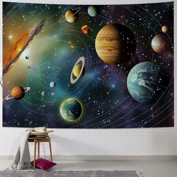 PRATYUS Outer Space Planet Tapestry, Universe Galaxy Solar System Earth Art Tapestries Wall Hanging for Kids Men Bedroom College Dorm Living Room Office Science Decor , Cool Hippie