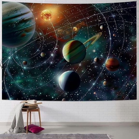 PRATYUS Outer Space Planets Small Tapestry for Men, Universe Galaxy Tapestry Wall Hanging for Bedroom, Trippy Tapestry Beach Blanket College Dorm Home Decor Painting