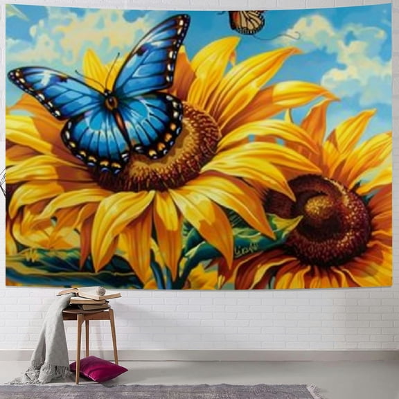 PRATYUS  Painting Sunflower Butterfly Tapestry Wall Hanging Art Deco Tapestries for Bedroom Living Room Dorm 40x30inch