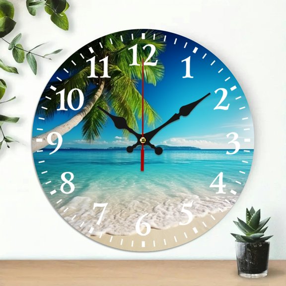 PRATYUS Palm Tree Beach Style Wall Clock Battery Operated 10 Inch 10x10in