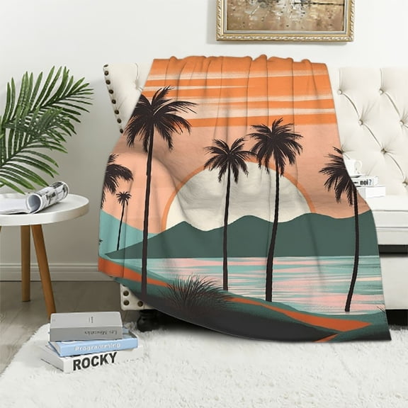 PRATYUS Palm Trees Beach Sun Cozy Throw Blanket Lightweight Soft Blanket for All Seasons Bedroom Living Rooms Sofa Couch Blanket 40x50in