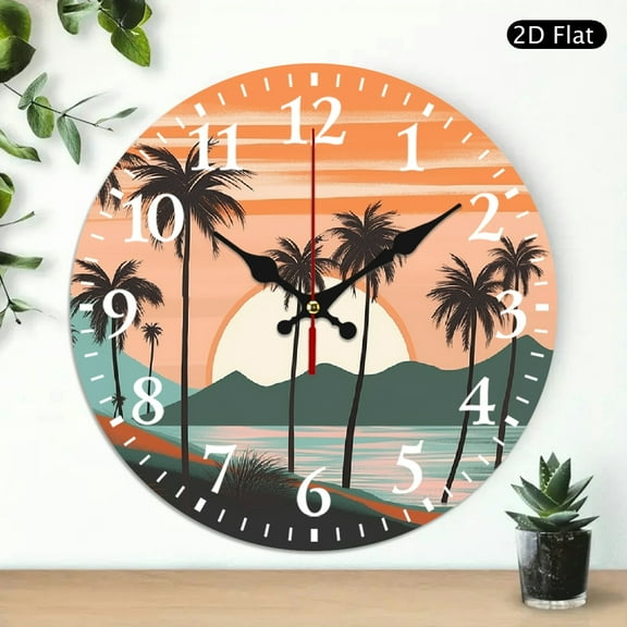 PRATYUS Palm Trees Beach Sun Wall Clock Silent Battery Operated 10 Inch 10x10in