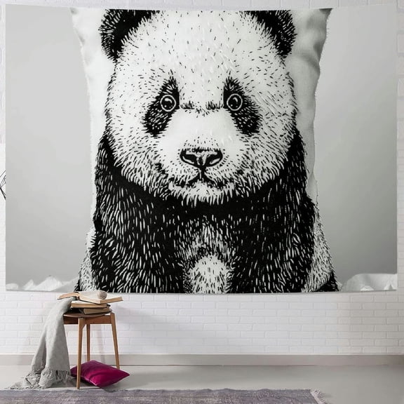 PRATYUS  Panda Tapestry, Panda Bear Illustration Sketch Style Art Nature Wild Animals Theme, Wall Hanging for Bedroom Living Room Dorm Decor 50x40inch
