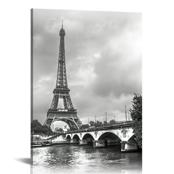 PRATYUS  Paris Eiffel Tower Canvas Wall Art France Paris Posters Waterproof Artwork Framed Ready to Hang Black and White Wall Art for Living Room Dining Room Bedroom Bathroom Kitchen
