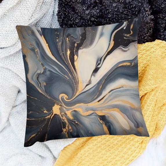 PRATYUS Party Decor Birthday Gift Marble Gold Accents Black White Swirl Holiday Pillow Case Home Sofa Couch - Set of 1 18x18in