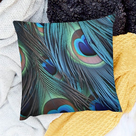 PRATYUS Peacock Feathers Throw Pillow Cover Farmhouse Decor Set for Home Sofa Couch 18x18in