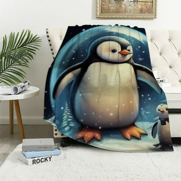 PRATYUS Penguin Comfort Fur Throw Blanket - Soft, Warm, Cozy, Luxury, Fluffy Blankets for Couch and Bed - Throws for Sofa for Kids Teen Young Boys Girls 40x50in